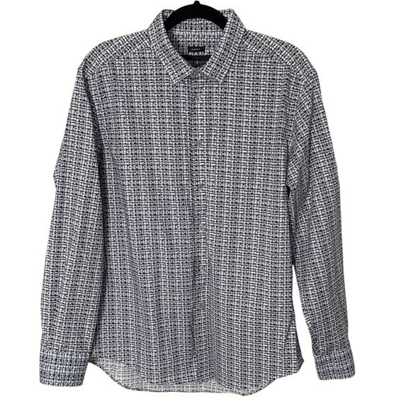 Kenneth Cole Awearness Men's Slim Fit Blue Black Pattern Button Down Shirt Sz L - Picture 1 of 9
